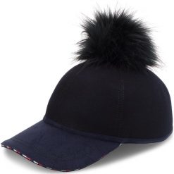 Czapka z daszkiem TOMMY HILFIGER - Pompom Cap AW0AW06016 413. Niebieskie czapki z daszkiem damskie TOMMY HILFIGER, z bawełny. Za 279,00 zł.