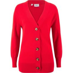 Luźniejszy sweter rozpinany bonprix truskawkowy. Czerwone swetry damskie bonprix, bez wzorów, bez rękawów, bez kaptura. Za 54,99 zł.
