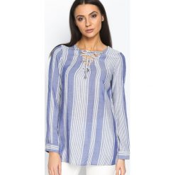 Granatowa Bluzka Boutique. Szare bluzki damskie Born2be, w paski, klasyczne, bez kołnierzyka, z długim rękawem. Za 59,99 zł.