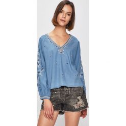 Pepe Jeans - Bluzka. Niebieskie bluzki damskie Pepe Jeans, s, z haftami, z bawełny, casualowe, bez kołnierzyka, bez rękawów. W wyprzedaży za 289,90 zł.