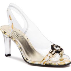 Sandały AZURÉE - Nochu 01TC Vernis Foula Noir/Or/Motif Noir 01. Żółte klapki damskie Azurée, z aplikacjami, ze skóry, bez obcasa, na obcasie. Za 799,00 zł.
