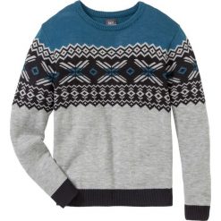 Sweter w norweski wzór Regular Fit bonprix jasnoszary melanż - niebieskozielony - czarny. Szare swetry męskie bonprix, xl, bez wzorów, z okrągłym kołnierzem, bez kaptura. Za 37,99 zł.