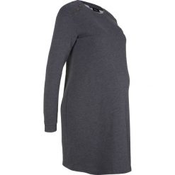 Sukienka ciążowa dresowa bonprix antracytowy melanż. Szare sukienki damskie marki bonprix, bez wzorów, z dresówki, bez kołnierzyka, moda ciążowa, z długim rękawem, długie, maxi. Za 79,99 zł.