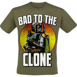 Star Wars Boba Fett - Bad To The Clone T-Shirt oliwkowy. Zielone t-shirty męskie Star Wars, s, z nadrukiem, retro, z okrągłym kołnierzem. Za 89,90 zł.