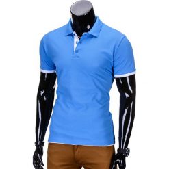 KOSZULKA MĘSKA POLO BEZ NADRUKU S758 - BŁĘKITNA. Niebieskie koszulki polo męskie marki Ombre Clothing, m, z nadrukiem. Za 39,00 zł.