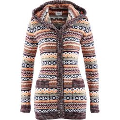 Sweter rozpinany z kapturem bonprix wzorzysty. Szare kardigany damskie bonprix. Za 99,99 zł.