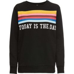 Bluza dresowa bonprix czarny z nadrukiem. Czarne bluzy damskie marki bonprix, z nadrukiem, z dresówki, bez rękawów, bez kaptura. Za 44,99 zł.