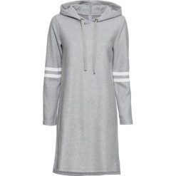 Sukienka dresowa bonprix szary. Szare sukienki damskie bonprix, bez wzorów, z dresówki, z kapturem, bez rękawów. Za 109,99 zł.