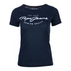 Pepe Jeans T-Shirt Damski Charleen Xs Ciemny Niebieski. Niebieskie t-shirty damskie marki Pepe Jeans, xs, z jeansu, z kontrastowym kołnierzykiem. W wyprzedaży za 109,00 zł.