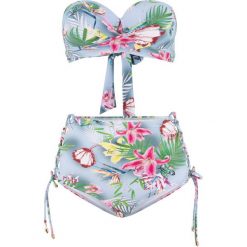 Bikini na fiszbinach (2 części) bonprix jasnoniebieski z nadrukiem. Niebieskie stroje kąpielowe damskie bonprix, z nadrukiem. Za 99,99 zł.