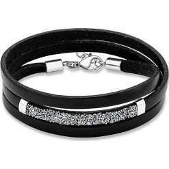 Bransoletki damskie: Skórzana bransoletka w kolorze czarnym z kryształkami Swarovski