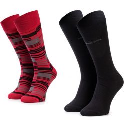 Zestaw 2 par wysokich skarpet męskich BOSS - 2P Rs Stripe Cc 50420236 615. Czerwone skarpetki męskie Boss, bez wzorów, z elastanu. Za 69,00 zł.