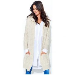Numinou sweter damski NU_s36 uniwersalny, kremowy. Białe swetry damskie Numinou, s, w paski, eleganckie, z długim rękawem, długie, z kapturem. Za 269,00 zł.