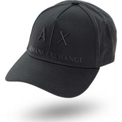 CZAPKA Z DASZKIEM Armani Exchange. Czarne czapki męskie Armani Exchange, z nadrukiem, z bawełny. Za 179,00 zł.
