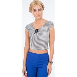 Biały Top w Czarne Paski BB20312. Czarne topy damskie marki Fasardi, s, w paski. Za 29,00 zł.