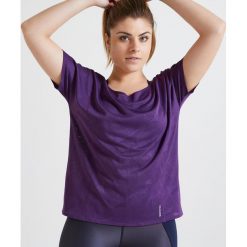 Koszulka fitness cardio damska 500. Niebieskie t-shirty damskie DOMYOS, bez wzorów, z poliesteru, bez kołnierzyka. Za 59,99 zł.