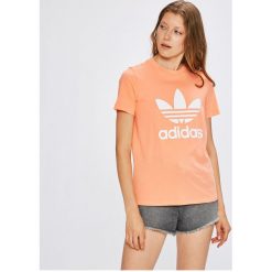Adidas Originals - Top. Różowe topy damskie adidas Originals, s, z nadrukiem, z bawełny, z okrągłym kołnierzem. W wyprzedaży za 119,90 zł.