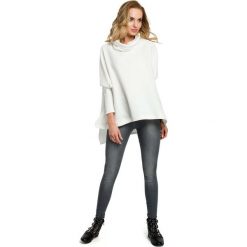 Ecru Oversizowa Asymetryczna Bluza z Luźnym Golfem. Szare bluzy damskie Molly.pl, uniwersalny, bez wzorów, bez rękawów. Za 128,90 zł.