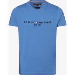 Tommy Hilfiger - T-shirt męski, niebieski. Niebieskie t-shirty męskie TOMMY HILFIGER, m, z napisami, z bawełny, bez kołnierzyka. Za 179,95 zł.