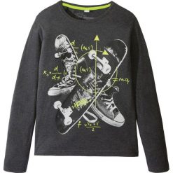 Shirt z długim rękawem i nadrukiem bonprix antracytowy melanż. Szare koszule chłopięce bonprix, z nadrukiem, z okrągłym kołnierzem, z długim rękawem, długie. Za 34,99 zł.