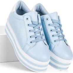 Trampki damskie slip on: Wiązane trampki na platformie Seastar niebieskie