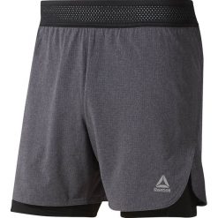 Spodenki Reebok Running Epic Two-in-One Shorts M Szaro-Czarne. Szare spodenki sportowe męskie Reebok, m, bez wzorów, eleganckie, do biegania. Za 159,99 zł.