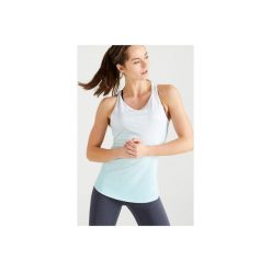 Top fitness cardio 500 damski. Niebieskie topy damskie DOMYOS, bez wzorów, z elastanu, bez kołnierzyka. Za 39,99 zł.
