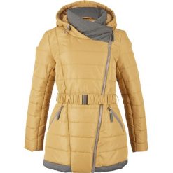 Zimowy krótki płaszcz bonprix matowy żółty. Zielone płaszcze damskie bonprix, na zimę, w paski, krótkie. Za 239,99 zł.