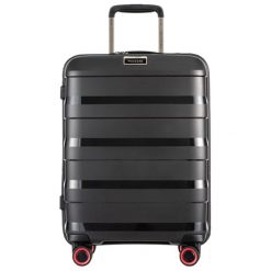 Walizka "Montreal" w kolorze czarno-czerwonym - 35 l. Czerwone walizki Puccini, bez wzorów, z materiału. W wyprzedaży za 259,95 zł.