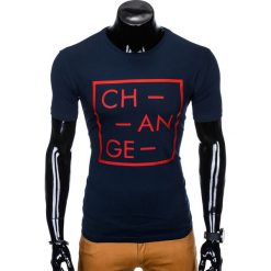 T-SHIRT MĘSKI Z NADRUKIEM S991 - GRANATOWY. Niebieskie t-shirty męskie z nadrukiem Ombre Clothing, m. Za 19,99 zł.