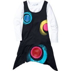 Sukienka dziewczęca + shirt z długim rękawem (kompl. 2-częściowy) bonprix czarno-biały. Czarne sukienki dziewczęce marki bonprix, z nadrukiem, z długim rękawem, długie. Za 29,99 zł.