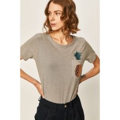 Answear - T-shirt. Szare bluzki damskie ANSWEAR, s, bez wzorów, z bawełny, z okrągłym kołnierzem. W wyprzedaży za 49,90 zł.