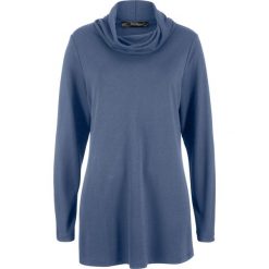 Długi shirt z golfem bonprix indygo. Niebieskie koszulki damskie marki bonprix, bez wzorów, z golfem. Za 74,99 zł.