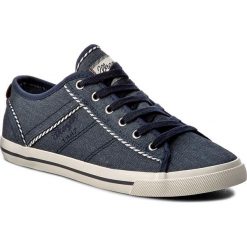 Tenisówki WRANGLER - Starry America WF0292835 Navy 16. Niebieskie półbuty damskie Wrangler, na co dzień, bez wzorów, ze skóry, bez obcasa, na płaskiej podeszwie, bez zapięcia. W wyprzedaży za 169,00 zł.