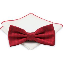Mucha z poszetką - Chattier, Męska - Delikatna Kratka MUCH0419. Czerwone muszki męskie Chattier, na imprezę, w paski, eleganckie. Za 44,00 zł.