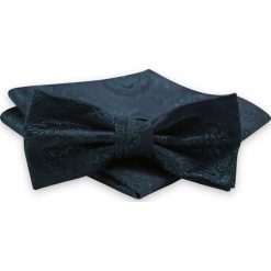 Zielono-Granatowa Mucha Męska -ALTIES- Wzór Orientalny, z Taką Samą Poszetką MUALTS0529. Żółte muszki męskie Alties, na imprezę, w paski, eleganckie. Za 40,00 zł.
