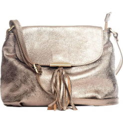 Skórzana torebka w kolorze złotym - 27 x 22 x 10 cm. Żółte torebki klasyczne damskie Mia Tomazzi, z aplikacjami, z materiału. W wyprzedaży za 227,95 zł.
