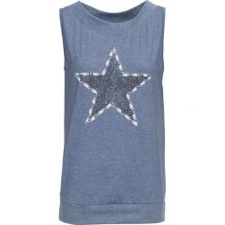 Top z motywem gwiazdy bonprix indygo z nadrukiem. Niebieskie bluzki damskie bonprix, z nadrukiem, bez kołnierzyka. Za 21,99 zł.