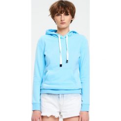 Bluzy damskie: Gładka bluza z kapturem – Niebieski