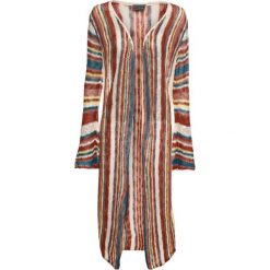 Sweter bez zapięcia bonprix w kolorowe paski. Czerwone swetry damskie bonprix, w paski, bez rękawów, bez kaptura. Za 129,99 zł.