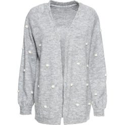 Sweter bez zapięcia oversize bonprix szary melanż - biały. Szare swetry damskie bonprix, z aplikacjami, z dzianiny, z długim rękawem, długie, bez kaptura. Za 89,99 zł.