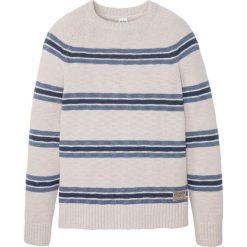 Sweter z bawełny z recyklingu bonprix kamienisty szary w paski. Szare swetry męskie bonprix, s, w paski, z bawełny, z okrągłym kołnierzem. Za 99,99 zł.