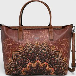 Desigual - Torebka. Pomarańczowe torebki klasyczne damskie Desigual, w paski, z poliesteru, casualowe, na ramię, duże, bez dodatków. Za 349,90 zł.
