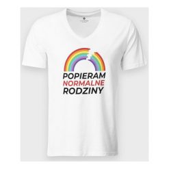 Koszulka męska v-neck Popieram Normalne Rodziny. Koszulki męskie MegaKoszulki, m, bez wzorów, z bawełny, klasyczne, bez kołnierzyka, bez rękawów. Za 54,90 zł.