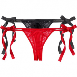 Stringi "ouvert" (2 pary) bonprix czarny + czerwony. Czarne stringi bonprix, z satyny. Za 55,98 zł.