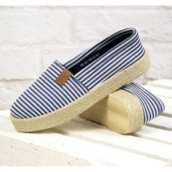 Espadryle damskie: Granatowo-białe espadryle damskie platforma Wishot