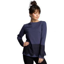 CARLY Bluzka z koronką - niebieska. Niebieskie bluzki damskie BE, s, w koronkowe wzory, z jeansu, eleganckie, z klasycznym kołnierzykiem, bez rękawów. Za 134,00 zł.