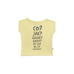 T-SHIRT WILI YELLOW "CO, JAK, GDZIE...". Żółte t-shirty chłopięce z długim rękawem marki M-art-a-baby, z nadrukiem. Za 40,00 zł.