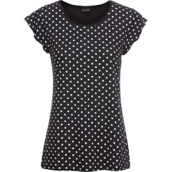 Shirt z dżerseju w kropki bonprix czarno-biały w kropki. Czarne koszulki damskie bonprix, bez wzorów, z dżerseju, bez kołnierzyka, bez rękawów. Za 37,99 zł.