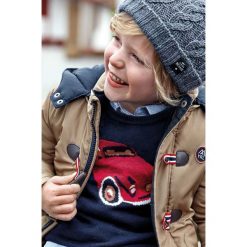 Mayoral - Sweter dziecięcy 92-134 cm. Niebieskie swetry chłopięce Mayoral, bez wzorów, z bawełny, z okrągłym kołnierzem. Za 120,90 zł.
